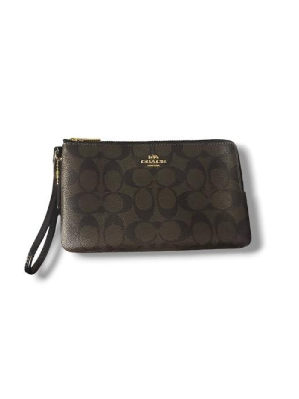 COACH - Double Zip Signature Wallet F16109 Brown/Black Wristlet